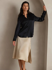 Women Satin Blouse | Long Sleeve Button-Down | Casual Office Silk Shirt