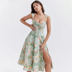 Women Floral Print Long Dress | Corset Dress | Casual Party Dress