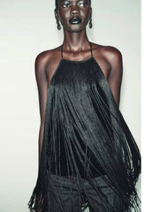 Women Long Tassel Top | Halter Neck | Sleeveless | Backless