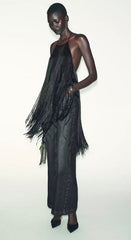 Women Long Tassel Top | Halter Neck | Sleeveless | Backless
