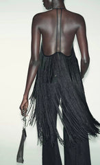 Women Long Tassel Top | Halter Neck | Sleeveless | Backless