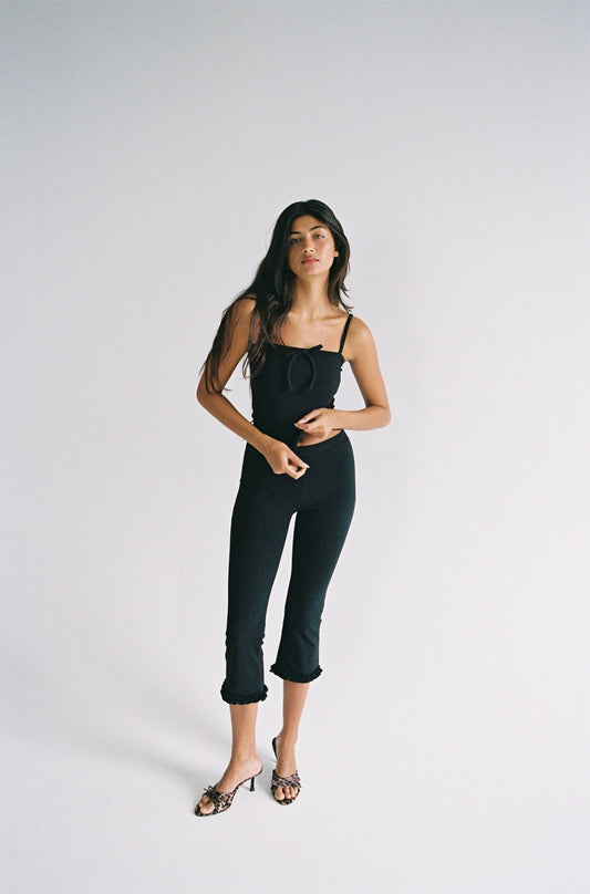 Women Vintage Capri Pants | Y2K | High Waist Trousers | Ruffled Hem