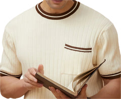 Men Vintage Round Neck Knit Top | Patchwork Knit Pullover | Casual Slim Top