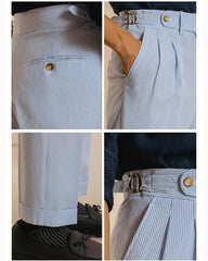 Men Classic Striped High Waist Suit Pants | Pleated Slim Pants