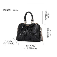Women Black Leather Crocodile Pattern Handbag | Shoulder Bag | Office Bag