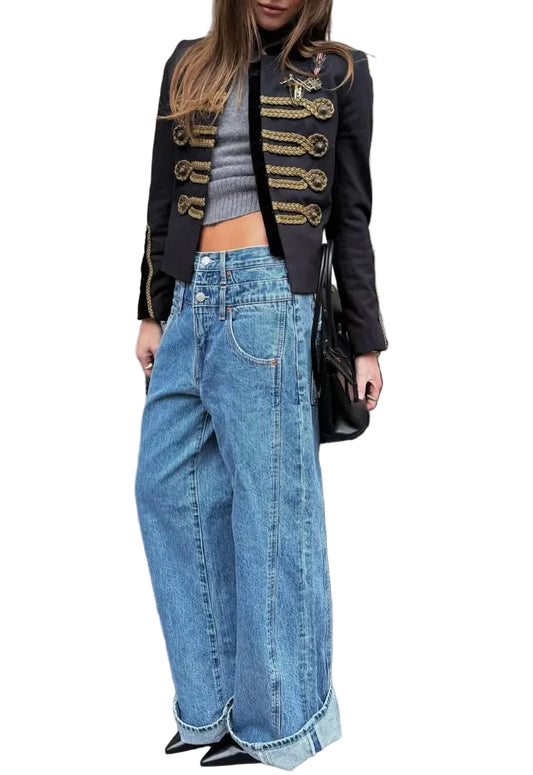 Women Napoleon Jacket | Elegant Office Short Coat | Stand Collar | Spring Jacket | Military Jacket