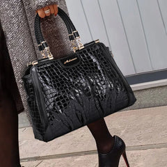 Women Black Leather Crocodile Pattern Handbag | Shoulder Bag | Office Bag