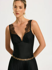 Women Satin Lace Top | Lace Corset Top | Black Backless Top | Camisole | Sleeveless Top | Party