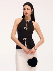 Women Vest Top with Rhinestone Bows | Women Sleeveless Sling Top