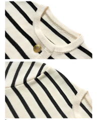 White Black Striped Knitted Sweater