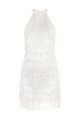 Women Sequin Halter Dress | Tassel | Sleeveless | Backless | Mini Fringed Dress