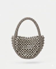 Women Hollow Hand-Made Metal Gold Beads Woven Handbag | Pearl Bag | Round Handbag