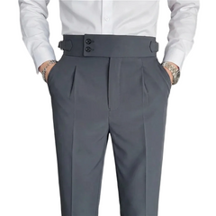 Men Vintage Pencil Pants | High Waisted Suit Pant | Slim Fit Pants with Buttons | Business Casual Straight Trousers