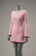 Women Color Contrast Knitted Mini Dress | Long Sleeves Party Dress