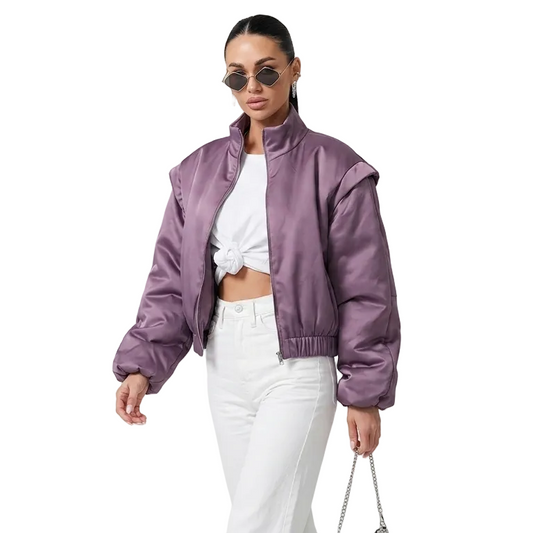 Women Puffer Jacket | Bomber Jacket | Short Jacket | Long Sleeve | Cropped