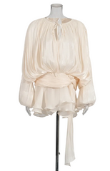 Women Flowy Mini Dress | V Neck | Long Sleeve | Spliced | Lace Up | Blouse Dress