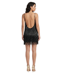 Women Deep V-Neck Dress | Spaghetti Strap | Fringe Bodycon Mini Dress | Tassels | Backless
