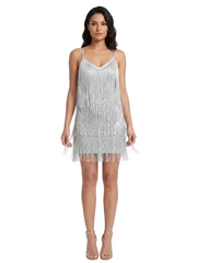 Women Deep V-Neck Dress | Spaghetti Strap | Fringe Bodycon Mini Dress | Tassels | Backless