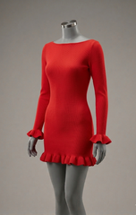 Women Color Contrast Knitted Mini Dress | Long Sleeves Party Dress