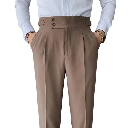 Men Vintage Pencil Pants | High Waisted Suit Pant | Slim Fit Pants with Buttons | Business Casual Straight Trousers