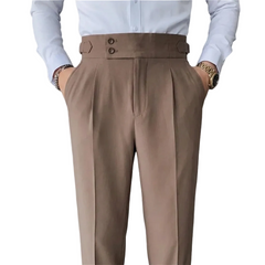 Men Vintage Pencil Pants | High Waisted Suit Pant | Slim Fit Pants with Buttons | Business Casual Straight Trousers