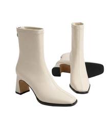 Women Pointed Toe Leather High Heel Boots