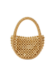 Women Hollow Hand-Made Metal Gold Beads Woven Handbag | Pearl Bag | Round Handbag