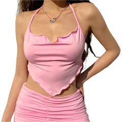 Women Sleeveless Halter Crop Top | Backless Lacing Cami | Wireless Bralette