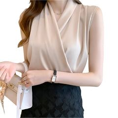 Women’s Satin Sleeveless Blouse | Solid Color Office Shirt