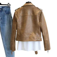 Women Biker Leather Jacket with Belt