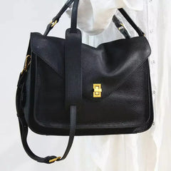 Women Black Large Capacity Leather Messenger Bag | Genuine Leather Handbag