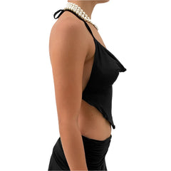 Women Sleeveless Halter Crop Top | Backless Lacing Cami | Wireless Bralette
