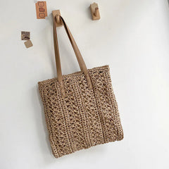 Women Square Hollow Straw Handbag | Beach Bag | Handmade Woven Shoulder Bag