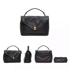 Women Black Large Capacity Leather Messenger Bag | Genuine Leather Handbag