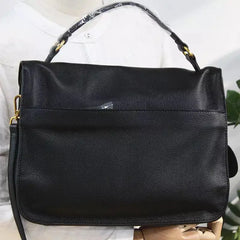 Women Black Large Capacity Leather Messenger Bag | Genuine Leather Handbag