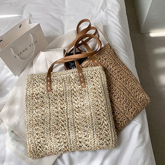 Women Square Hollow Straw Handbag | Beach Bag | Handmade Woven Shoulder Bag