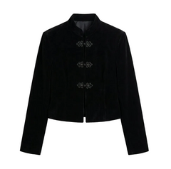 Women Napoleon Jacket | Elegant Office Short Coat | Stand Collar | Spring Jacket | Knotted Jacket