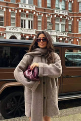 Women Winter Loose Knitted Coat with Scarf | Straight Cut | Long Sleeves | Warm Cardigan