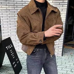 Brown Loose Lapel Plush Coat Men | Vintage Streetwear