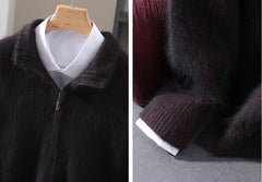 Men Mink Cashmere Zipper Cardigan | Knit Sweater | Loose