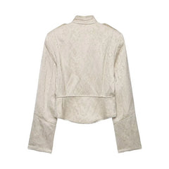 Women Napoleon Jacket | Casual Short Coat | Asymmetrical | Double-Breasted | Long Sleeves | Stand Collar Jacket