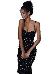 Women Summer Polka Dot Black Dress | Spaghetti Strap | Elegant | Maxi Bodycon | Vestidos