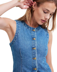Women Summer Denim Button Down | Denim Vest | Sleeveless | Denim Top