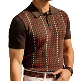 Men Classic Houndstooth Knitted Polo Shirt