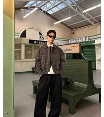 Men Suede Jacket | Loose Collar | Airplane Buckle