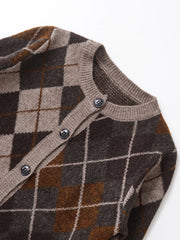 Women Argyle Knitted Cardigan | Diamond Pattern | Long Sleeved | Single Breasted Sweater