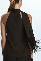Women Satin Pleated Top | Sleeveless | Summer | V Neck | Halter Neck