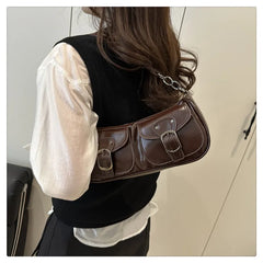 Women Vintage Double Pockets Shoulder Bag | Leather Bag