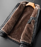 Men Thick Warm Fleece  Leather Jacket