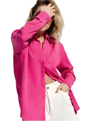 Women Long Sleeves Cotton Button Down Shirt | Solid Office Loose Crepe Shirt